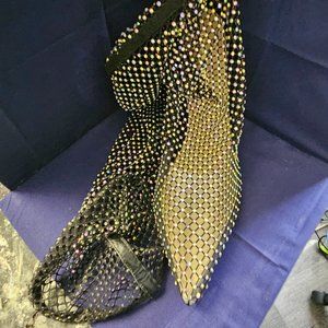 Fashion Icon Rhinestone Heeled Boots - Black